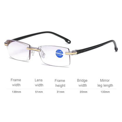 Rimless Anti Blue-ray Blue Film Lenses Presbyopic Glasses, +4.00D, +4.00D