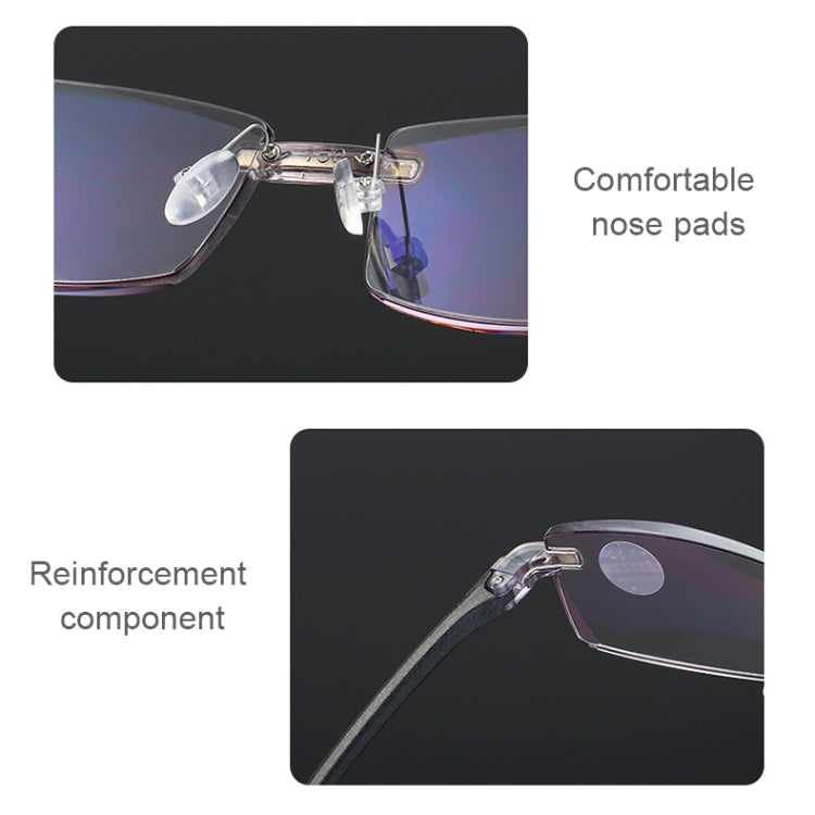 Rimless Anti Blue-ray Blue Film Lenses Presbyopic Glasses, +4.00D, +4.00D