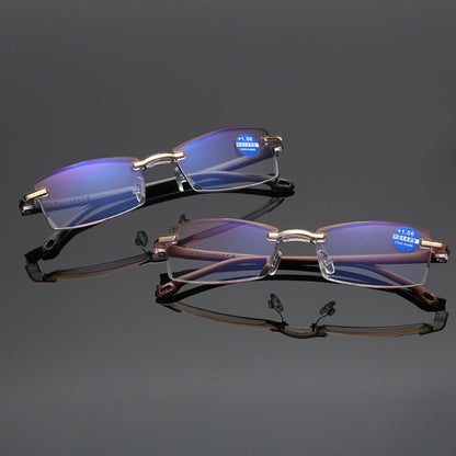 Rimless Anti Blue-ray Blue Film Lenses Presbyopic Glasses, +4.00D, +4.00D