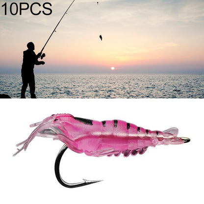 10 PCS 4cm Fishing Soft Artificial Shrimp Bait Lures Popper Poper Baits with Hook, Transparent Shrimp with Hook, Artificial Shrimp with Hook, Luminous Shrimp with Hook, Pink Shrimp with Hook, Green Shrimp with Hook