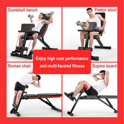 189-3 Premium Edition Household Folding Multifunctional Bold Main Frame Dumbbell Bench Sit-up Bench Weightlifting Bed with Pull Rope & Preacher Curl, Premium Edition
