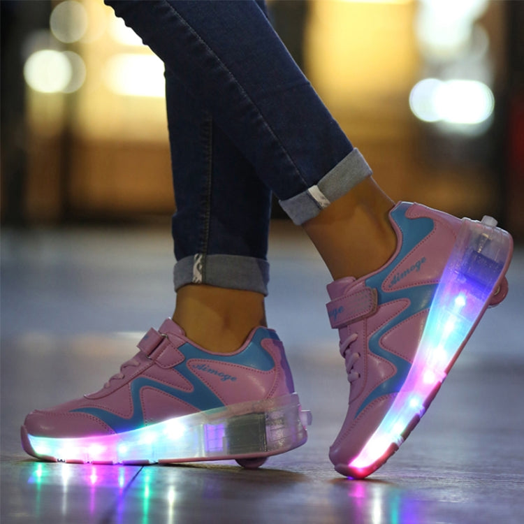 786 LED Light Ultra Light Rechargeable Double Wheel Roller Skating Shoes Sport Shoes, Size : 28, Size : 28