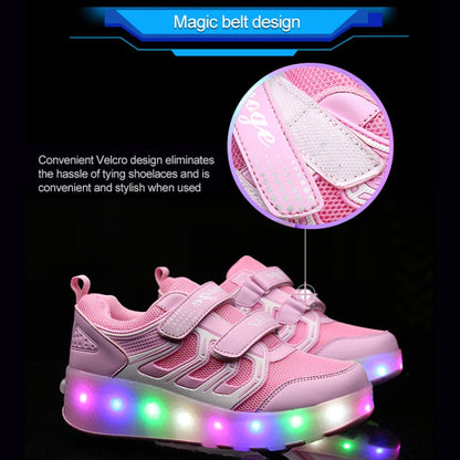 WS01 LED Light Ultra Light Mesh Surface Rechargeable Double Wheel Roller Skating Shoes Sport Shoes, Size : 28, Size : 28
