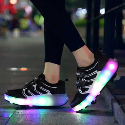WS01 LED Light Ultra Light Mesh Surface Rechargeable Double Wheel Roller Skating Shoes Sport Shoes, Size : 28, Size : 28