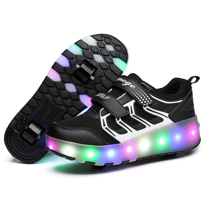 WS01 LED Light Ultra Light Mesh Surface Rechargeable Double Wheel Roller Skating Shoes Sport Shoes, Size : 33, Size : 33