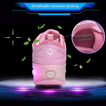 WS01 LED Light Ultra Light Mesh Surface Rechargeable Double Wheel Roller Skating Shoes Sport Shoes, Size : 36, Size : 36