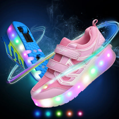 WS01 LED Light Ultra Light Mesh Surface Rechargeable Double Wheel Roller Skating Shoes Sport Shoes, Size : 37, Size : 37
