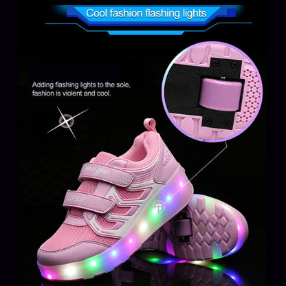 WS01 LED Light Ultra Light Mesh Surface Rechargeable Double Wheel Roller Skating Shoes Sport Shoes, Size : 37, Size : 37