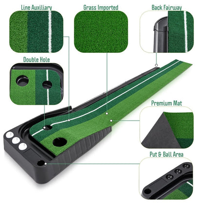 PGM Golf Mini Putting Mat Push Rod Trainer 3m, with Auto Ball Return Fairway, 3m, with Auto Ball Return Fairway