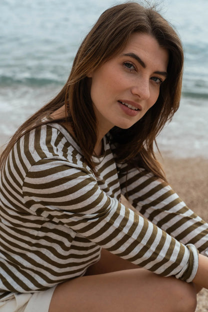 Long Sleeve Striped Linen T-shirt