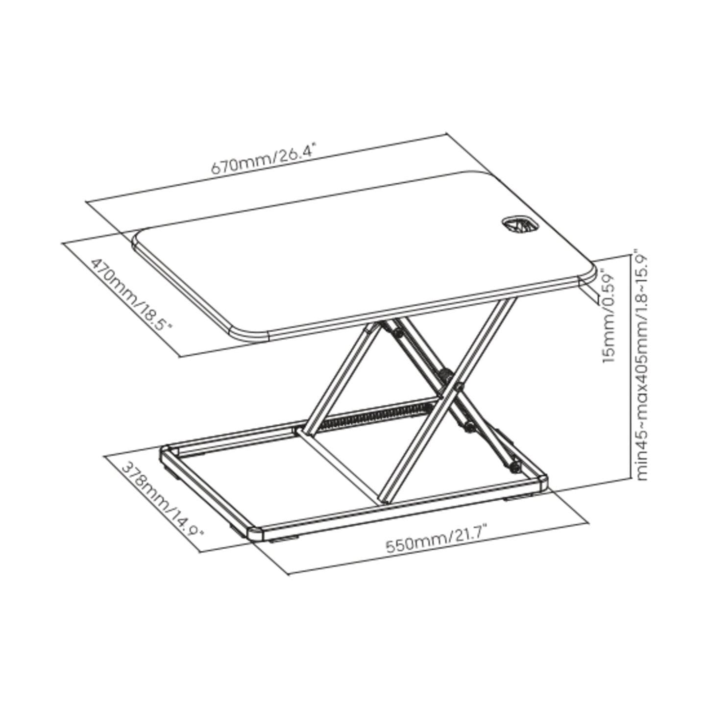ProperAV LITE Stand Up Desk Converter with Variable Height Settings - Black