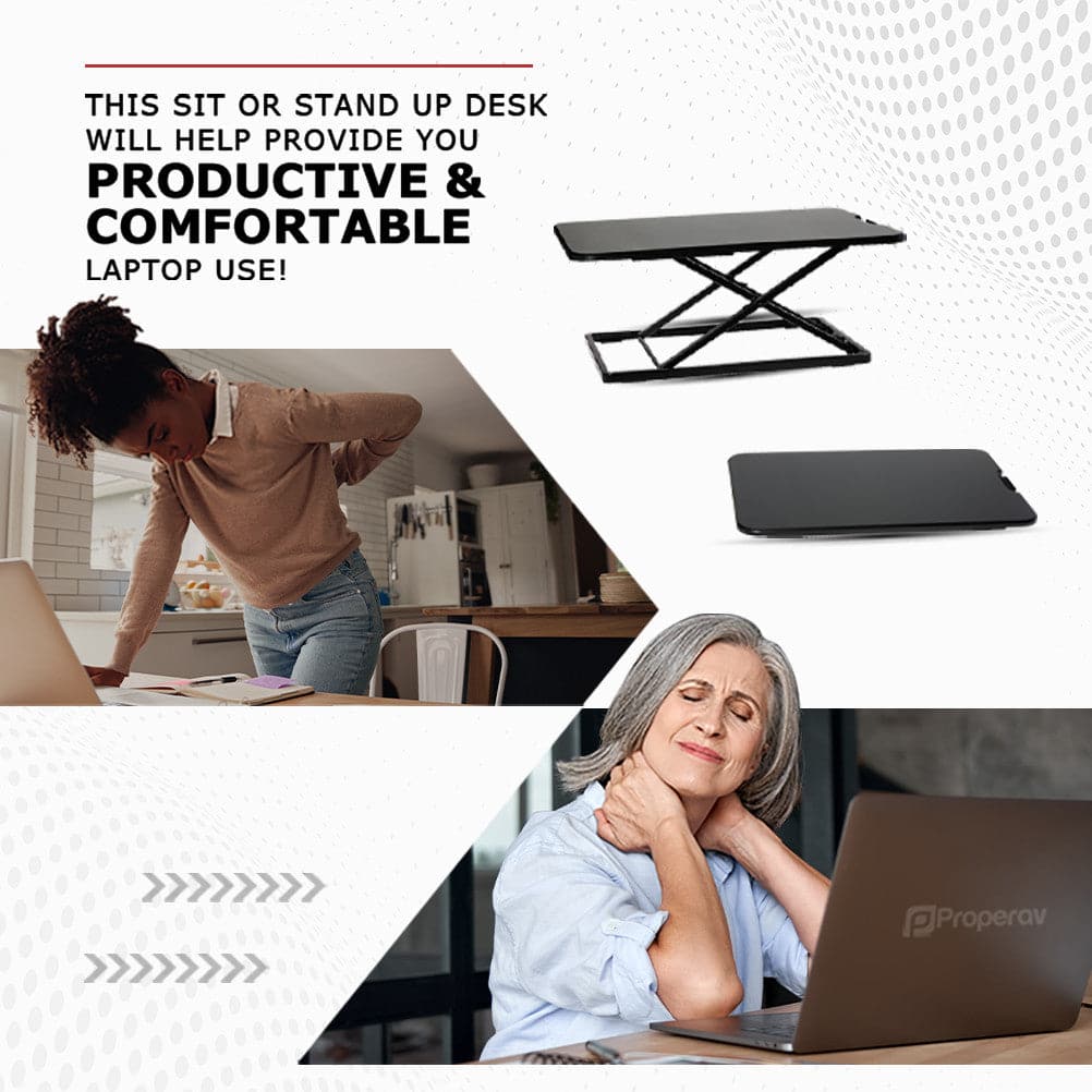ProperAV LITE Stand Up Desk Converter with Variable Height Settings - Black