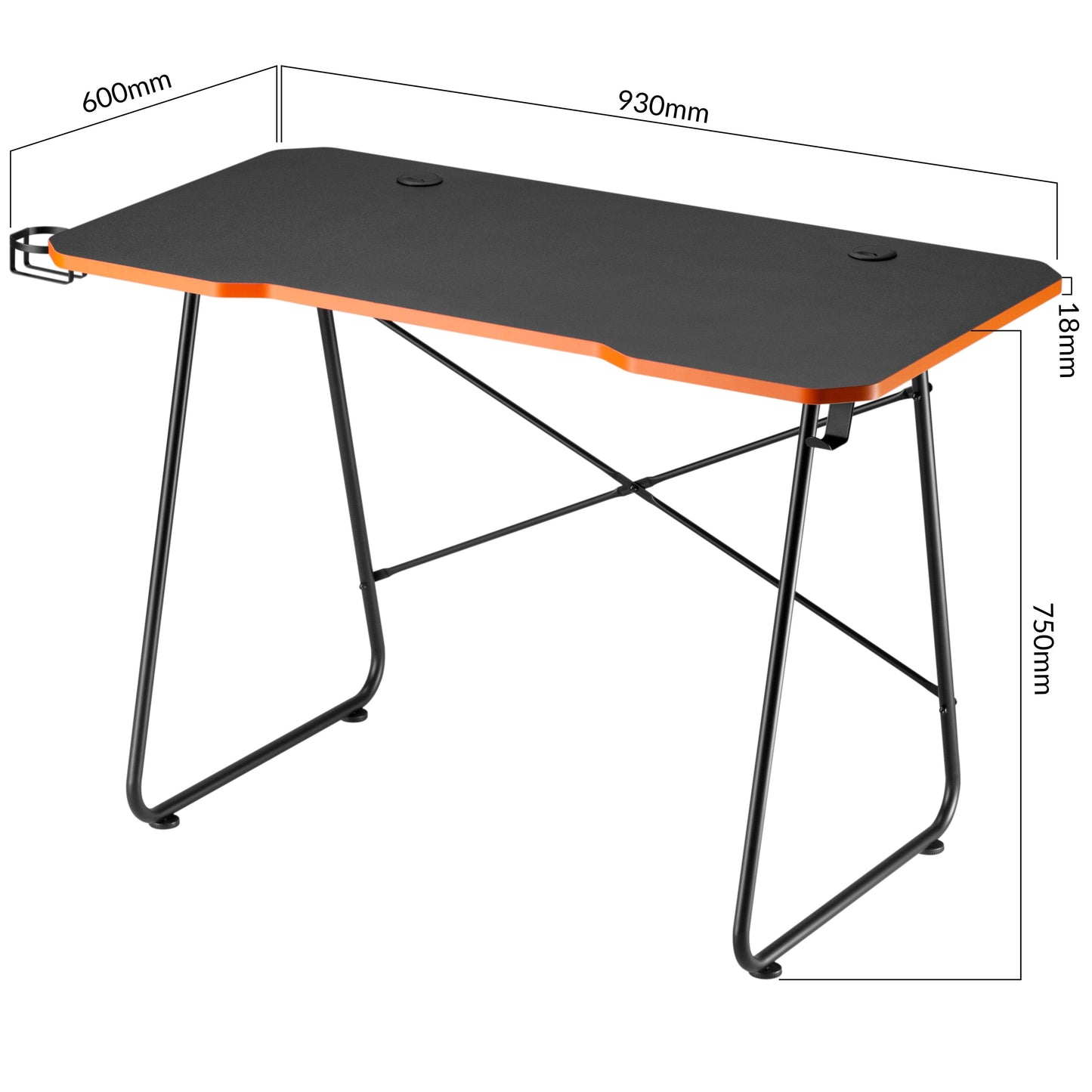 Maplin Gaming Desk with Headphone Hook & Cup Holder - Matte Black & Orange