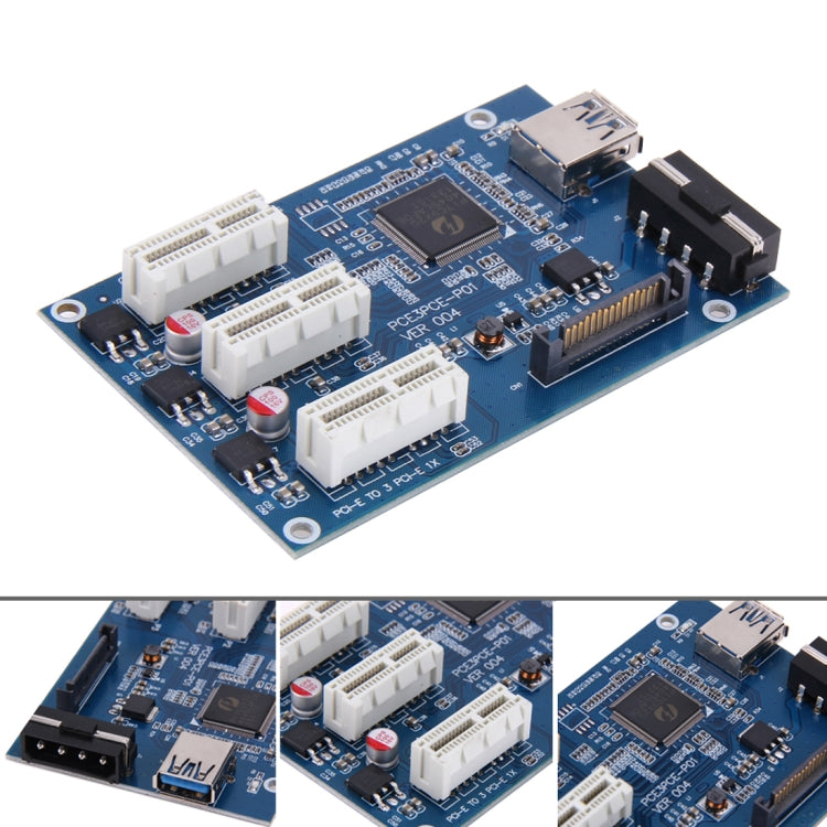 PCI-E 1 to 3 PCI Express 1 Slots Riser Card 3 PCI-E Slot Adapter PCI-E Port Multiplier Card with 60cm USB Cable
