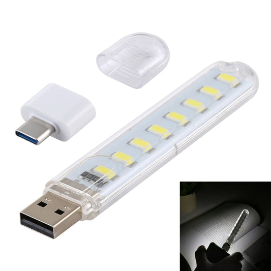 8LEDs 5V 200LM USB LED Book Light Portable Night Light, with Type-C Adapter, with Type-C Adapter