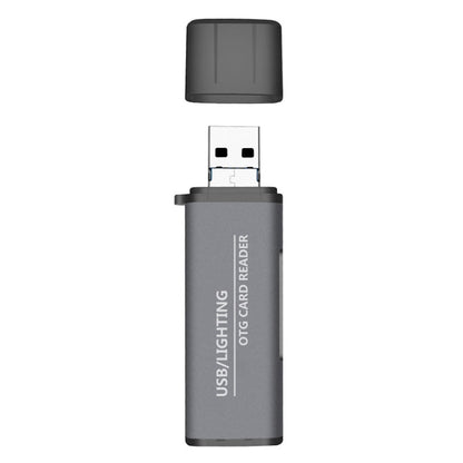 118 2 in 1 USB + 8 Pin Interfaces USB Flash Disk / Memory Card OTG Card Reader for IOS System Mobile Phone / Computer