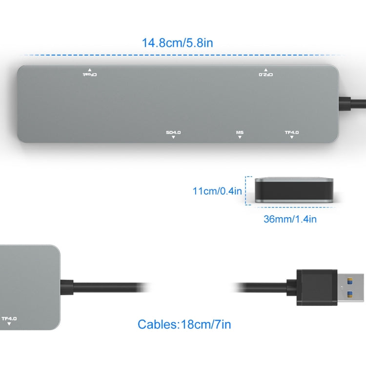 Rocketek CR308 USB3.0 Multi-function Card Reader CF / CFast / SD / MS / TF Card 5 in 1