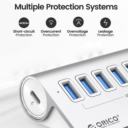 ORICO M3U7-G2 Aluminum Alloy 7-Port USB 3.2 Gen2 10Gbps HUB with 1m Cable, M3U7-G2 1m