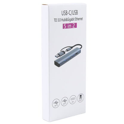 BYL-2208TU 5 in 2 USB + USB-C / Type-C to USB Multifunctional Docking Station HUB Adapter, BYL-2208