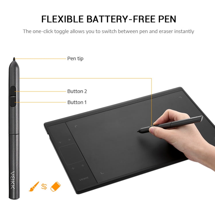VEIKK A30 10x6 inch 5080 LPI Smart Touch Electronic Graphic Tablet, with Type-c Interface, A30