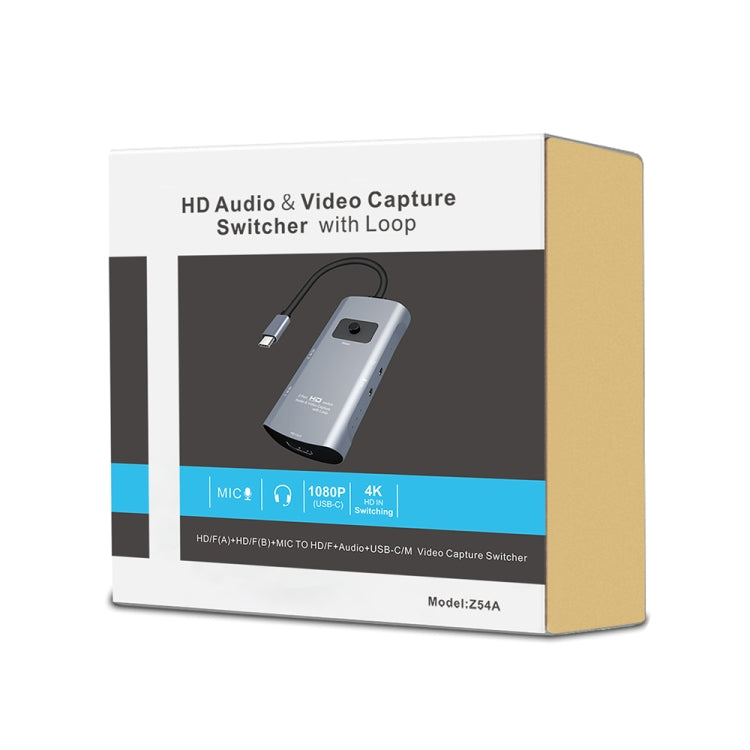 Z54A HDMI Output + 2 x HDMI Input + Mic + Audio to Type-C Video Capture Switcher with Loop, Z54A