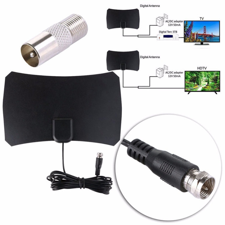 50 Miles Range 25dBi High Gain Digital Indoor HDTV Antenna with 3m Coaxial Cable, 50 Miles 25dBi Black