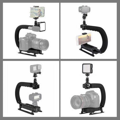 PULUZ U/C Shape Portable Handheld DV Bracket Stabilizer + LED Fill Light Kit with Cold Shoe Tripod Head for All SLR Cameras and Home DV Camera, C-Shaped Bracket + Fill Light