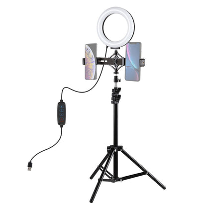 PULUZ 1.1m Tripod Mount + Live Broadcast Dual Phone Bracket + 6.2 inch 16cm LED Ring Vlogging Video Light Kits, 3 in 1 Live Broadcast Kits