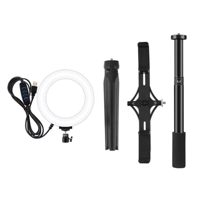 PULUZ Tripod Mount +  Extension Rod + Live Broadcast Dual Phone Bracket + 6.2 inch 16cm LED Ring Vlogging Video Light Kits, 4 in 1 Live Broadcast Kits