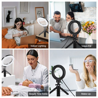 PULUZ 4.7 inch 12cm USB 3 Modes Dimmable LED Ring Vlogging Photography Video Lights + Pocket Tripod Mount Kit with Cold Shoe Tripod Ball Head, 4.7 inch Light+Pocket Tripod
