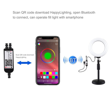 PULUZ 6.2 inch 16cm RGBW Light + Round Base Desktop Holder USB Dimmable LED Ring Vlogging Photography Video Lights with Cold Shoe Tripod Ball Head & Remote Control, Desktop Mount + 6.2 inch RGBW / Remote