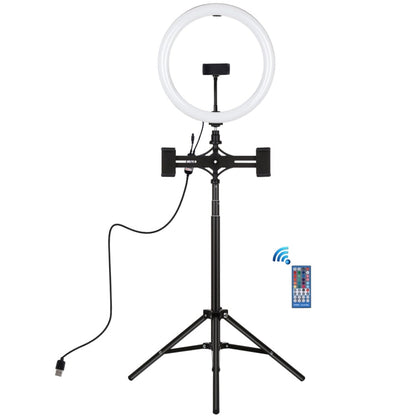 PULUZ 11.8 inch 30cm RGBW Light + 1.65m Mount + Dual Phone Brackets Curved Surface RGBW Dimmable LED Ring Selfie Vlogging Light  Live Broadcast Kits with Cold Shoe Tripod Adapter & Phone Clamp & Remote Control, 11.8 inch RGBW+1.65m Tripod+Dual Bracket