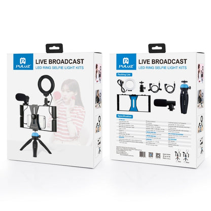 PULUZ 4 in 1 Vlogging Live Broadcast Smartphone Video Rig + 4.7 inch 12cm RGBW Ring LED Selfie Light + Microphone + Pocket Tripod Mount Kits with Cold Shoe Tripod Head, 4-in-1, 4-in-1 RGBW Ring LED