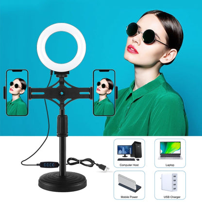 PULUZ 4.7 inch 12cm Ring Light Horizontal Dual Phone Brackets Desktop Holder Video Light Kits, 4.7 inch Horizontal Brackets Desktop Mount