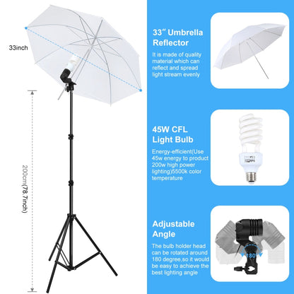 PULUZ LED Light Studio Softbox Photography Kit with 220V Bulb & Background & Reflective & Tripod Mount & Sandbags, Photography Light  Kit, EU Plug, Photography Light  Kit, US Plug