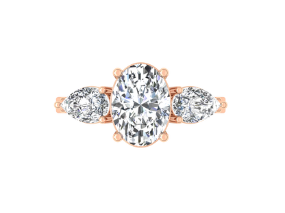 2ct - Oval Diamond with Pears Accent Trinity Ring