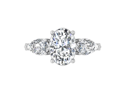 2ct - Oval Diamond with Pears Accent Trinity Ring