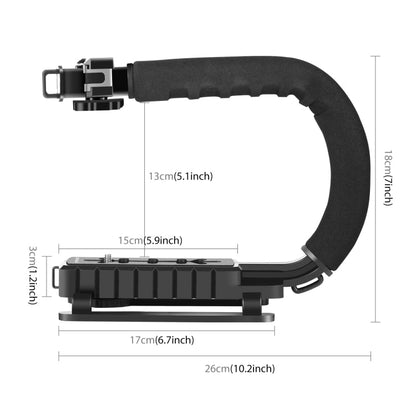 PULUZ U/C Shape 3-Head Cold Shoes Portable Handheld DV Bracket Stabilizer for All SLR Cameras and Home DV Camera, C-Shaped Bracket
