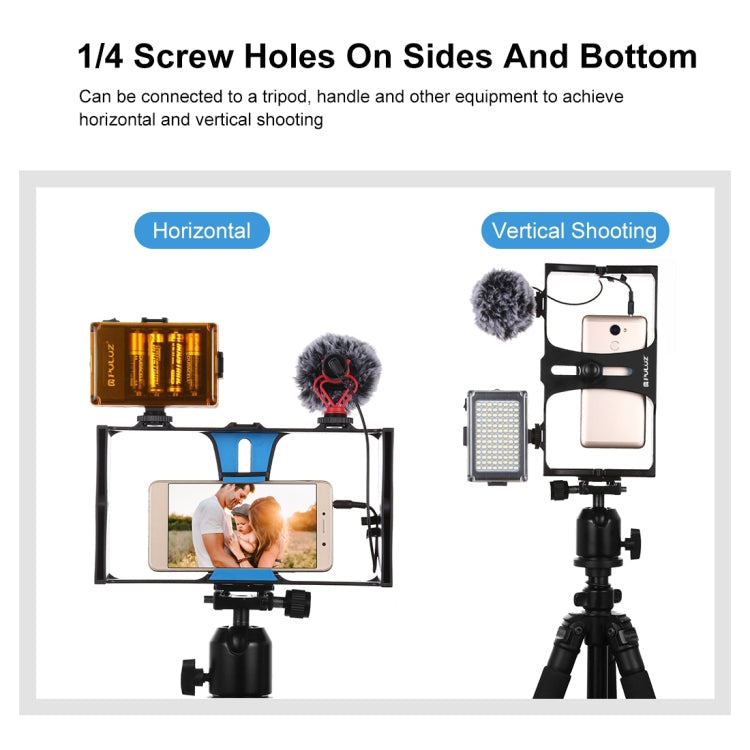 PULUZ Vlogging Live Broadcast Smartphone Video Rig Filmmaking Recording Handle Stabilizer Bracket for iPhone, Galaxy, Huawei, Xiaomi, HTC, LG, Google, and Other Smartphones, Vlogging Rig