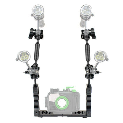 PULUZ Dual Handle Aluminium Tray Stabilizer with 2 x Dual Ball Aluminum Alloy Clamp & 2 x 7 inch Floating Arm for Underwater Camera Housings, 2 x Dual Ball(Black)