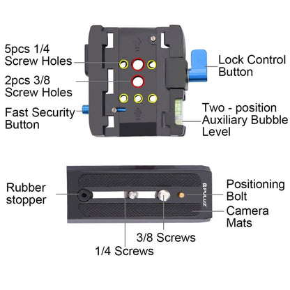 PULUZ Quick Release Clamp Adapter + Quick Release Plate for  DSLR & SLR Cameras, QR Plate Black