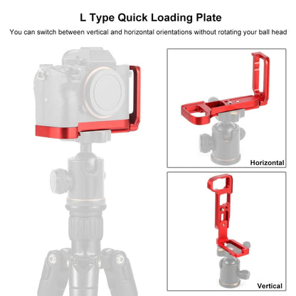 PULUZ 1/4 inch Vertical Shoot Quick Release L Plate Bracket Base Holder for Sony A9 (ILCE-9) / A7 III/ A7R III, For Sony A9 (Red)