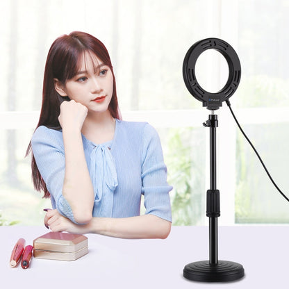 PULUZ Round Base Desktop Holder + 4.7 inch 12cm 3 Modes USB Dimmable LED Ring Vlogging Video Light, Adjustable Height: 15.5cm-25.5cm, Desktop Mount+4.7 inch