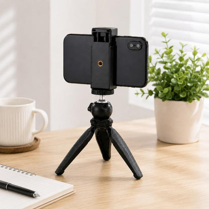 PULUZ Selfie Sticks Tripod Mount Phone Clamp with 1/4 inch Screw Holes & Cold Shoe Base, Clamp Pink, Clamp Black