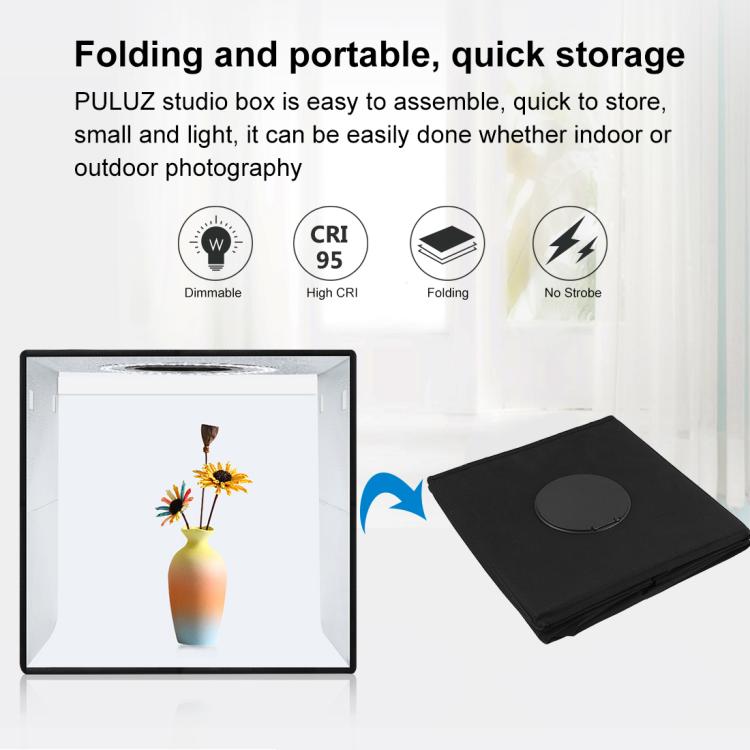PULUZ 30cm Folding Ring Light Photo Lighting Studio Shooting Tent Box Kit with 6 Colors Black / White / Orange / Red / Green / Blue Backdrops, 30cm Box Black