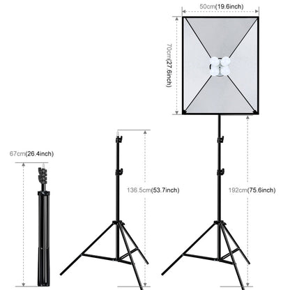 PULUZ 50x70cm Studio Softbox + 2m Tripod Mount + 4 x 220V E27 20W 5700K White Light LED Light Bulb Photography Lighting Kit, 4 x Bulb EU Plug, 4 x Bulb US Plug