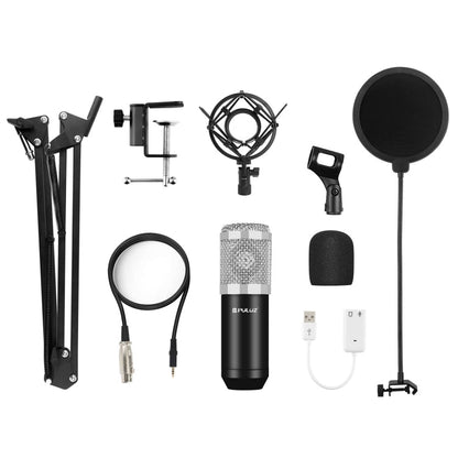 PULUZ Studio Broadcast Professional Singing Microphone Kits with Suspension Scissor Arm & Metal Shock Mount & USB Sound Card, Microphone Kits (Black), Microphone Kits (Silver)