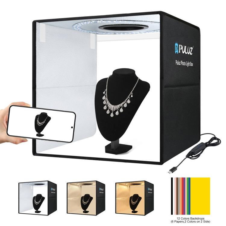 PULUZ 40cm Folding Portable Ring Light PD20W Quick Charge USB Photo Lighting Studio Shooting Tent Box with 6 x Color Backdrops, Size: 40cm x 40cm x 40cm