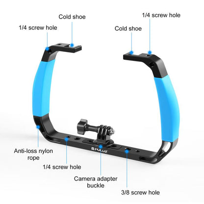 PULUZ Dual Silicone Handles Aluminium Alloy Underwater Diving Rig for GoPro, DJI OSMO Action, Insta360 and Other Action Cameras, For GoPro Action Cameras