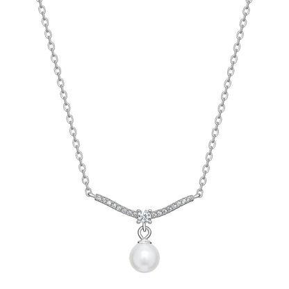 Pearl Drop and Cubic Zirconia Bar Necklace